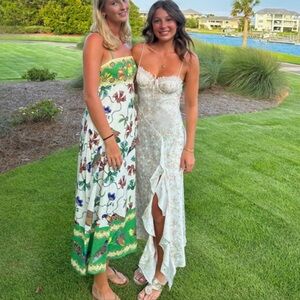 For Love & Lemons Cream Floral Ruffle Midi Dress